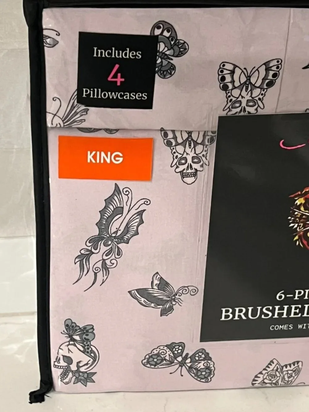 ED HARDY KING Sheet Set 6pc New Tattoo Skull Butterfly Goth Y2K Grunge Lavender